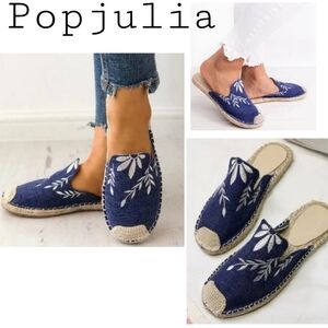 Popjulia embroidered espidrille flat/slide sz 7